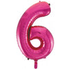 6 Hot Pink Number Foil Balloons 86cm (34")