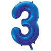3 Royal Blue Number Foil Balloons 86cm (34")