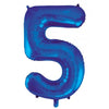 5 Royal Blue Number Foil Balloons 86cm (34")