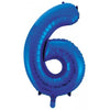 6 Royal Blue Number Foil Balloons 86cm (34")