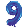 9 Royal Blue Number Foil Balloons 86cm (34")