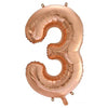 3 Rose Gold Number Foil Balloons 86cm (34")