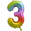 3 Rainbow Number Foil Balloons 86cm (34")
