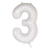 3 White Number Foil Balloons 86cm (34")