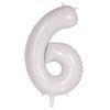 6 White Number Foil Balloons 86cm (34")