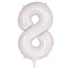 8 White Number Foil Balloons 86cm (34")