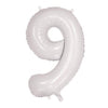 9 White Number Foil Balloons 86cm (34")