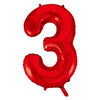 3 Red Number Foil Balloons 86cm (34")