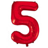 5 Red Number Foil Balloons 86cm (34")