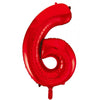 6 Red Number Foil Balloons 86cm (34")