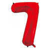 7 Red Number Foil Balloons 86cm (34")
