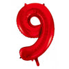 9 Red Number Foil Balloons 86cm (34")