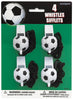 3D Soccer Ball Plastic Whistles Party Favors 4PK