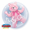 Qualatex 60cm (24") Baby Girl Pink Bear Double Bubble Balloon