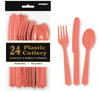 Coral / Light Orange 24 Assorted Cutlery Spoon Fork Knife Pack of 24