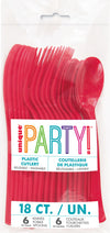 Red Reusable Plastic Cutlery Spoon Fork Knife 18pk