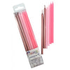Pinks & Metallic Slim Candles 120mm with Holders 12pk