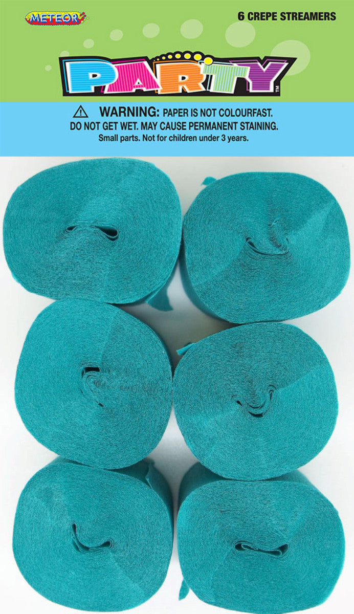 Crepe Streamers 6Pk Teal Top Party Supplies, Hoppers Crossing