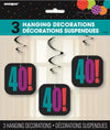 40th Birthday Cheer 3pk Hanging Swirl Decorations