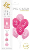 Number 3 Birthday Girl 30cm Pink 6pk Latex Balloons