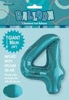 4 Teal Number Foil Balloons 86cm (34")