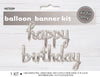 "Happy Birthday" Silver Balloon Banner With Ribbon
