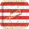 Gold Sparkle Square Merry  Christmas 23cm (9") Foil Stamped Paper Plates 8Pack