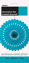 Teal Hanging Fan Decoration 40cm (16") Each