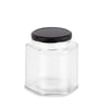 95ml Black Lid Hexagonal Glass Jar 6pk