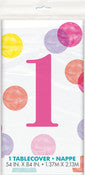 1st Birthday Dots Pink Printed Tablecover 137cm X 213cm (54" X 84")