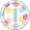 Girl or Boy's 1st Birthday Dot Small Paper Plates 18cm 8PK