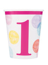 Girl’s 1st Birthday Dot Pink Paper Cups 270ml 8Pk