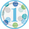 Boy's 1st Birthday Dot Small Paper Plates 18cm 8PK