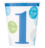 Boy’s 1st Birthday Blue Dot Paper Cups 270ml 8Pk