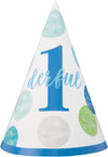 1ST BIRTHDAY DOTS BLUE "1DERFUL" PARTY HAT 12PK