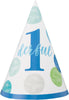 1ST BIRTHDAY DOTS BLUE "1DERFUL" PARTY HAT 12PK