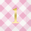 Gingham 1st Birthday Pink 16Pk Foil Stamped Luncheon Napkins 2ply 33cm X 33cm (13" X 13")