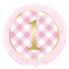 Gingham 1st Birthday Pink 45cm (18") Foil Balloon