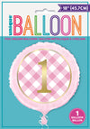 Gingham 1st Birthday Pink 45cm (18") Foil Balloon
