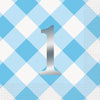 Gingham 1st Birthday Blue 16Pk Foil Stamped Luncheon Napkins 2ply 33cm X 33cm (13" X 13")