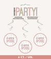 Happy Birthday Rose Gold Hanging Swirls Pack 6