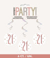 21st Birthday Rose Gold Hanging Swirls Pack 6