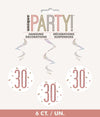 30th Birthday Rose Gold Hanging Swirls Pack 6