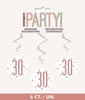 30th Birthday Rose Gold Hanging Swirls Pack 6