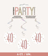 40th Birthday Rose Gold Hanging Swirls Pack 6