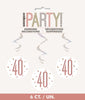 40th Birthday Rose Gold Hanging Swirls Pack 6