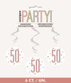 50th Birthday Rose Gold Hanging Swirls Pack 6