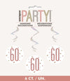 60th Birthday Rose Gold Hanging Swirls Pack 6