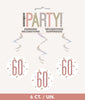 60th Birthday Rose Gold Hanging Swirls Pack 6
