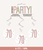 70th Birthday Rose Gold Hanging Swirls Pack 6